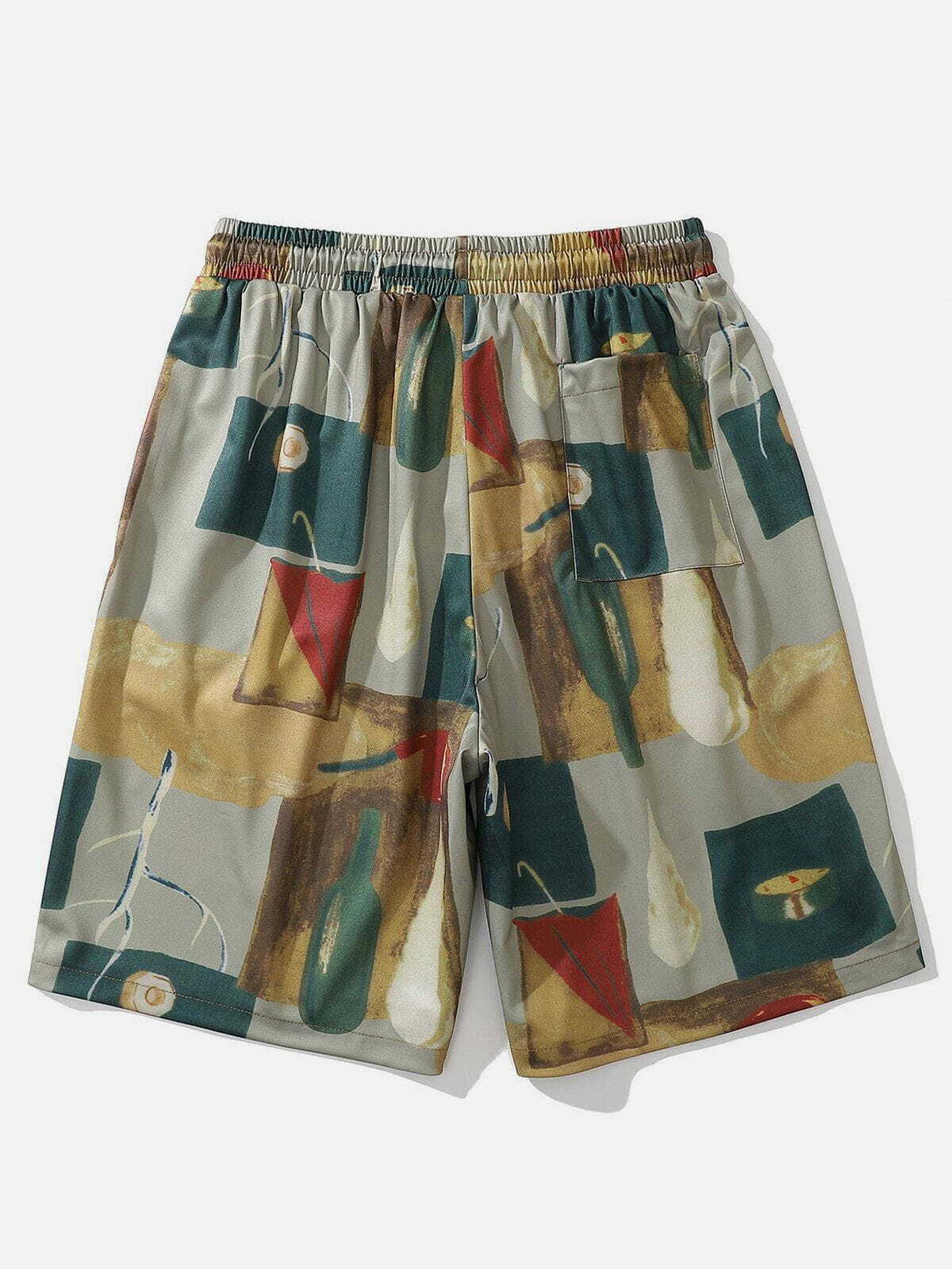 Y2K Aesthetic Oil Painting Drawstring Shorts - Cute Comfy Bottoms for Grunge & Coquette Styles