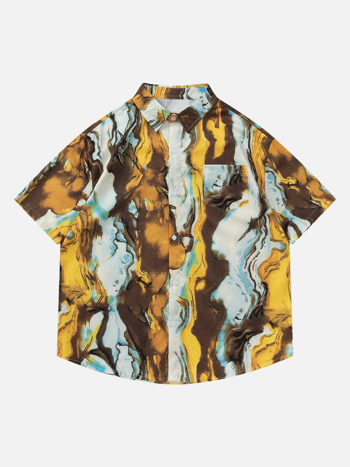 Y2K Aesthetic Oil Painting Elements Short Sleeve Shirt - Cute Tops for Grunge & Coquette Styles