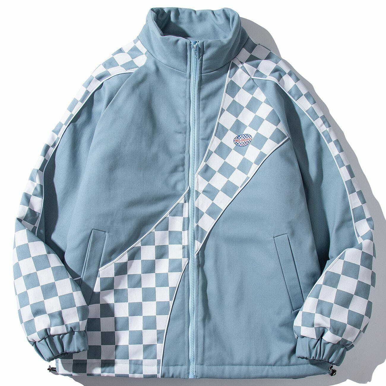 Y2K Aesthetic Patchwork Checkerboard Winter Coat - Cozy Grunge Style for Trendy Looks