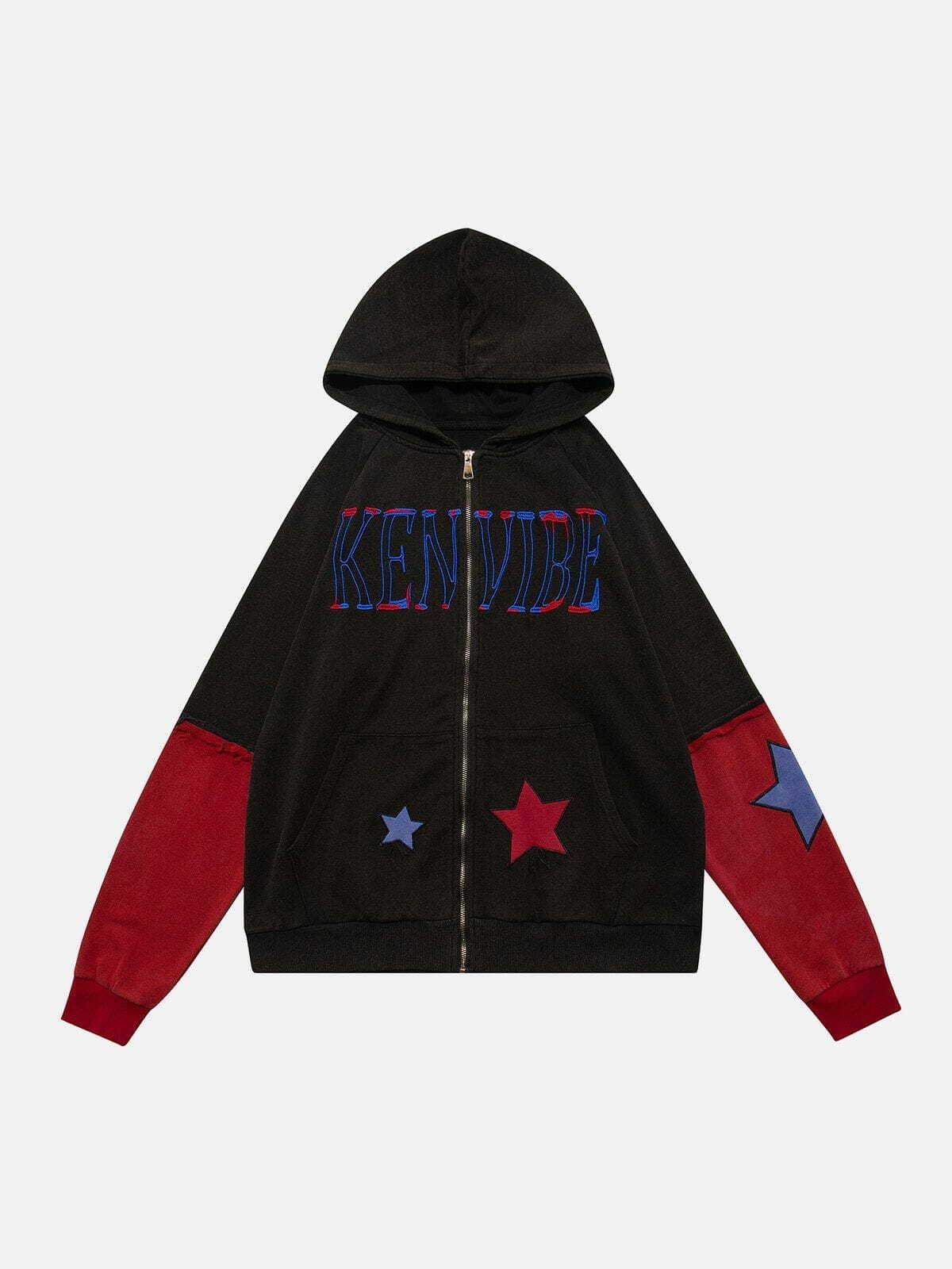 Y2K Aesthetic Patchwork Star Zip Up Hoodie - Comfy Grunge Style for Cute Outfits