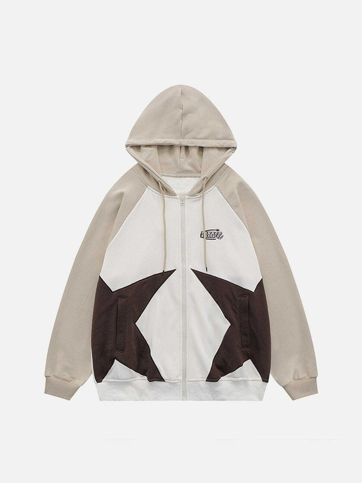 Y2K Aesthetic Patchwork Star Zip Up Hoodie - Cute Comfy Layer for Grunge & Coquette Styles