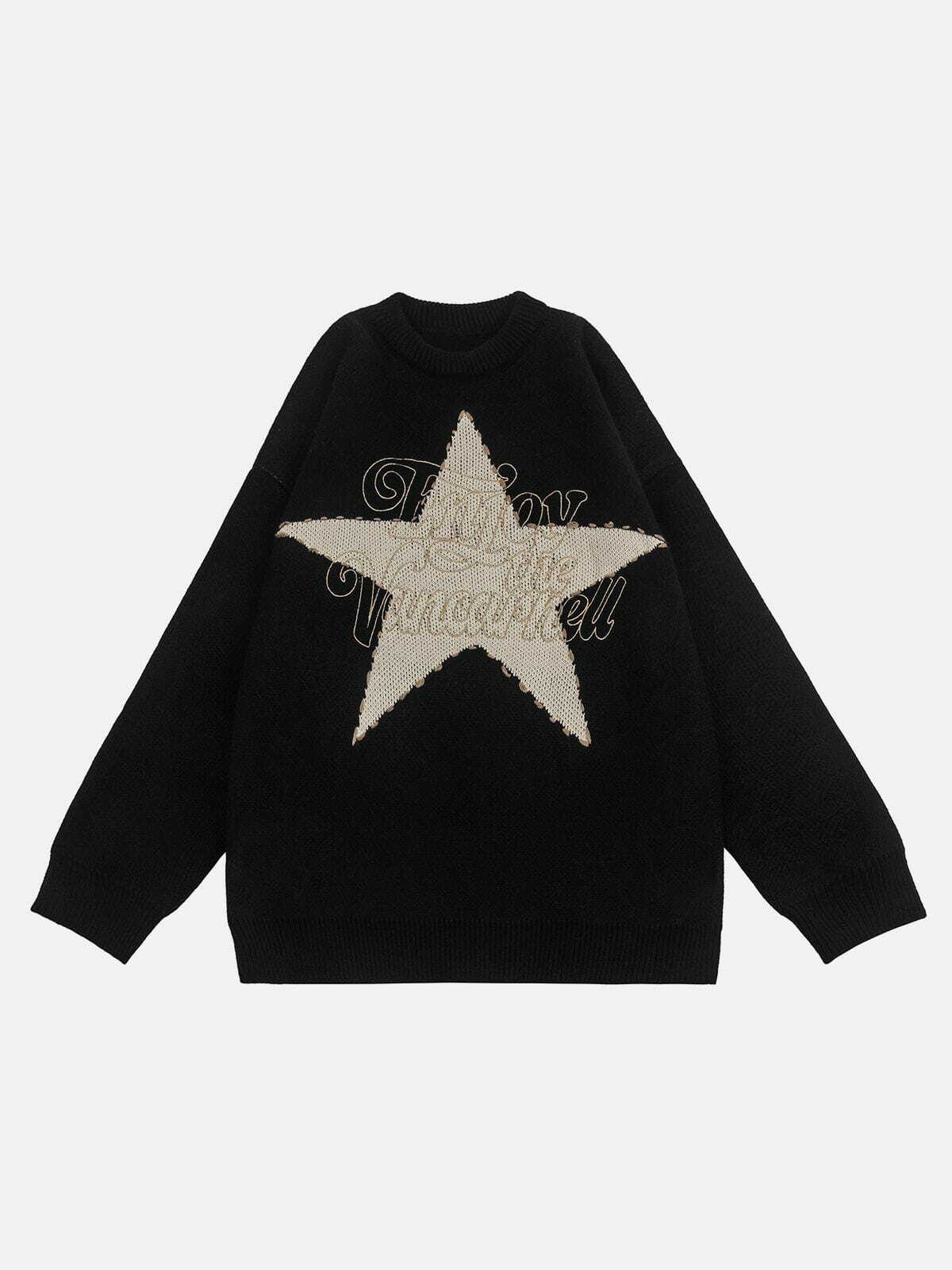 Y2K Aesthetic Pentagram Patchwork Sweater - Cute Grunge Style for Cozy Fall Vibes