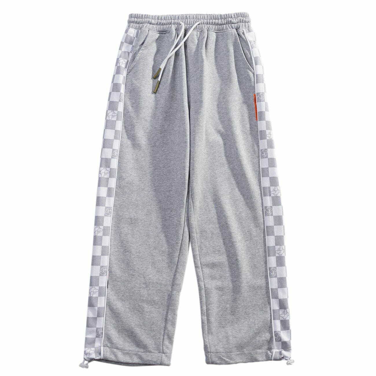 Y2K Aesthetic Plaid Drawstring Sweatpants for Comfy Coquette & Grunge Style Outfits