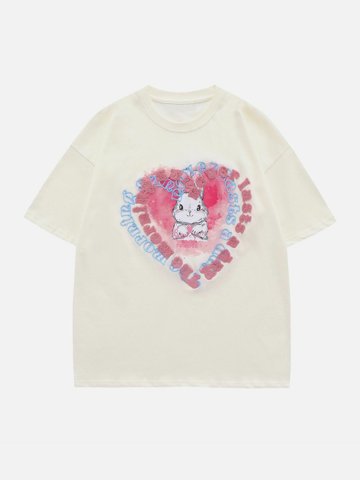 Y2K Aesthetic Rabbit Heart Embroidery Tee - Cute Pastel Goth Top for Cozy Vibes