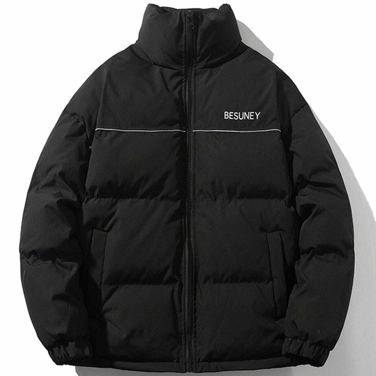 Y2K Aesthetic Reflective Strip Winter Coat - Grunge Style with Comfy Hoodie Vibes