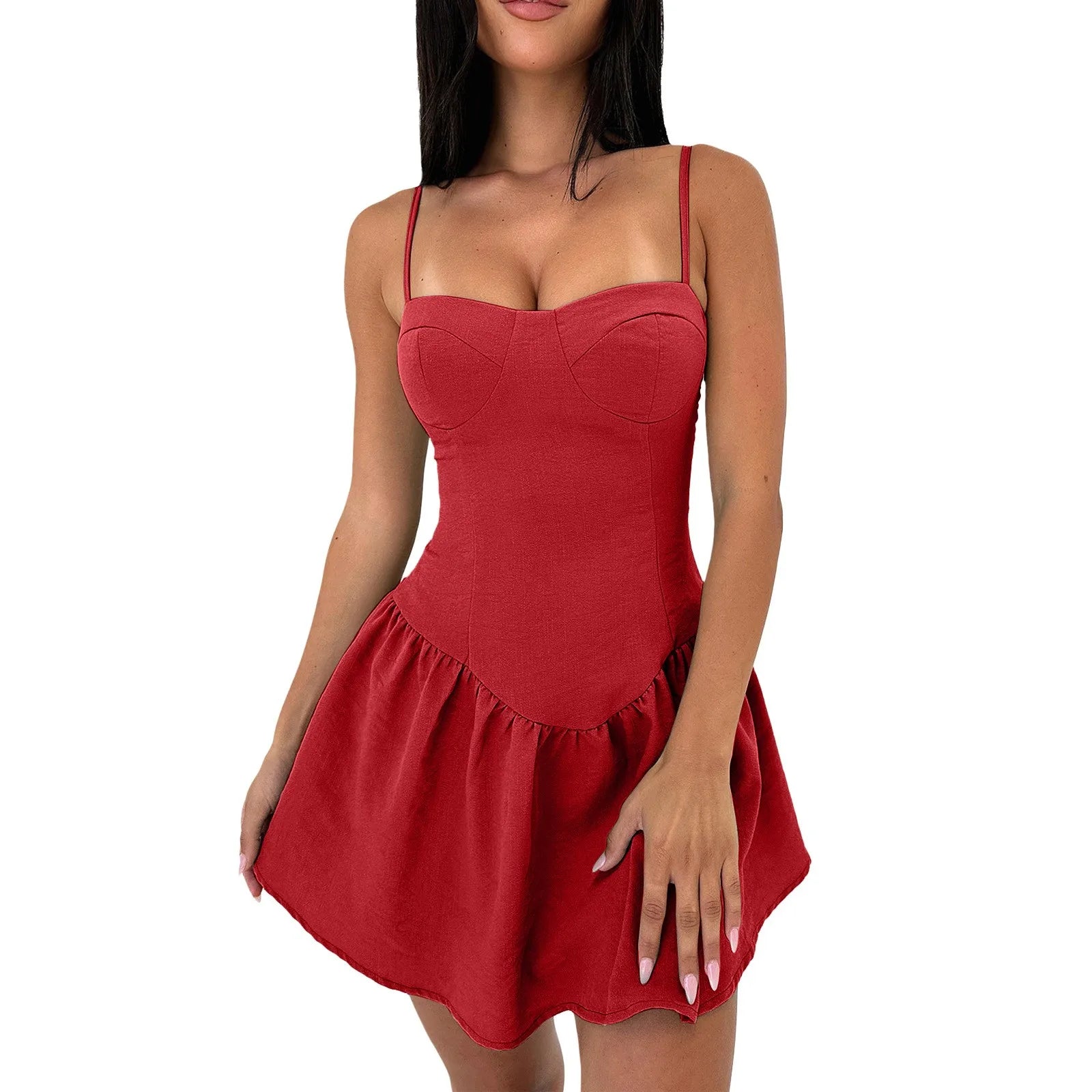 Y2K Aesthetic Ruffled Mini Dress - Cute Halter Spaghetti Strap for Summer Fashion