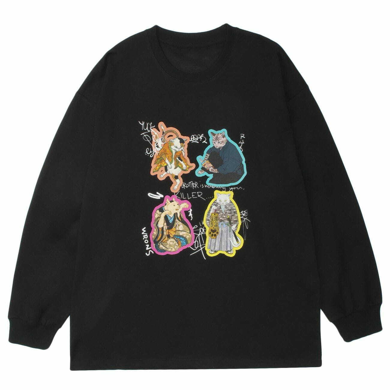 Y2K Aesthetic Samurai Cats Graphic Sweatshirt - Cute Cozy Hoodie for Grunge & Coquette Styles