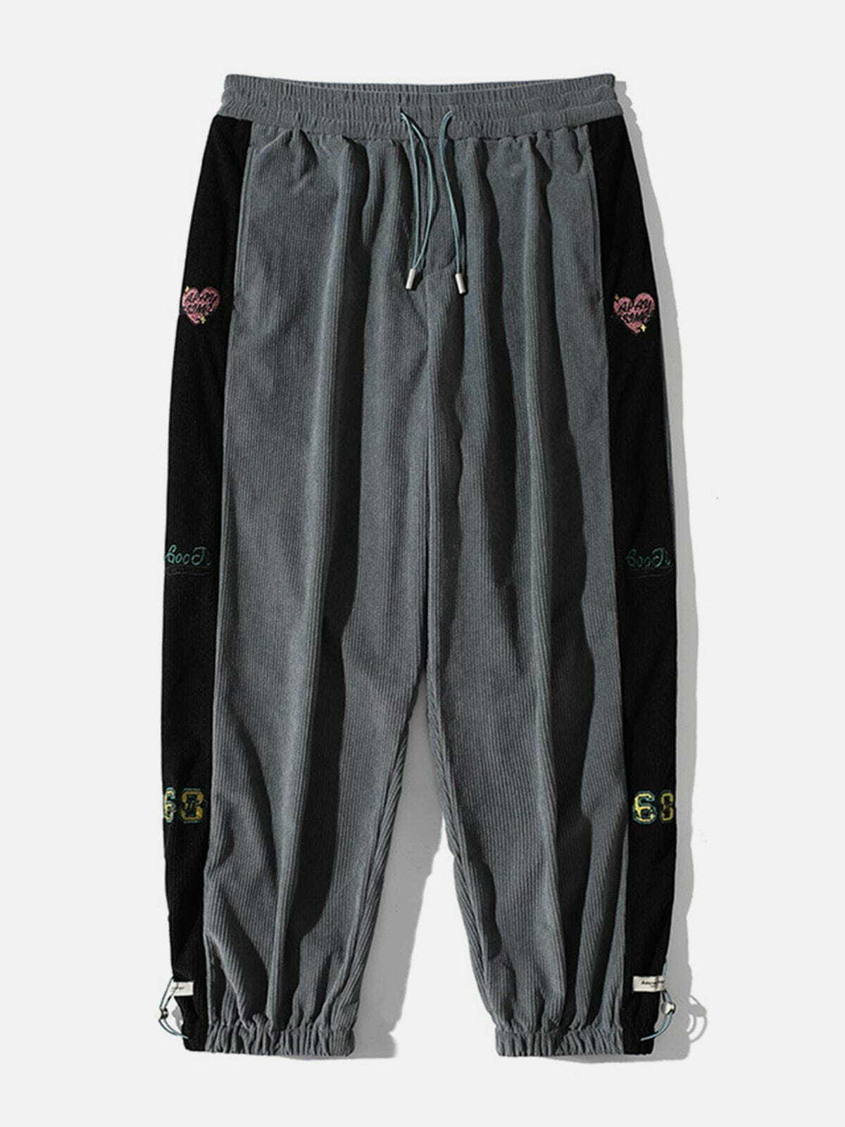 Y2K Aesthetic Side Embroidered Corduroy Trousers for Grunge and Coquette Outfits