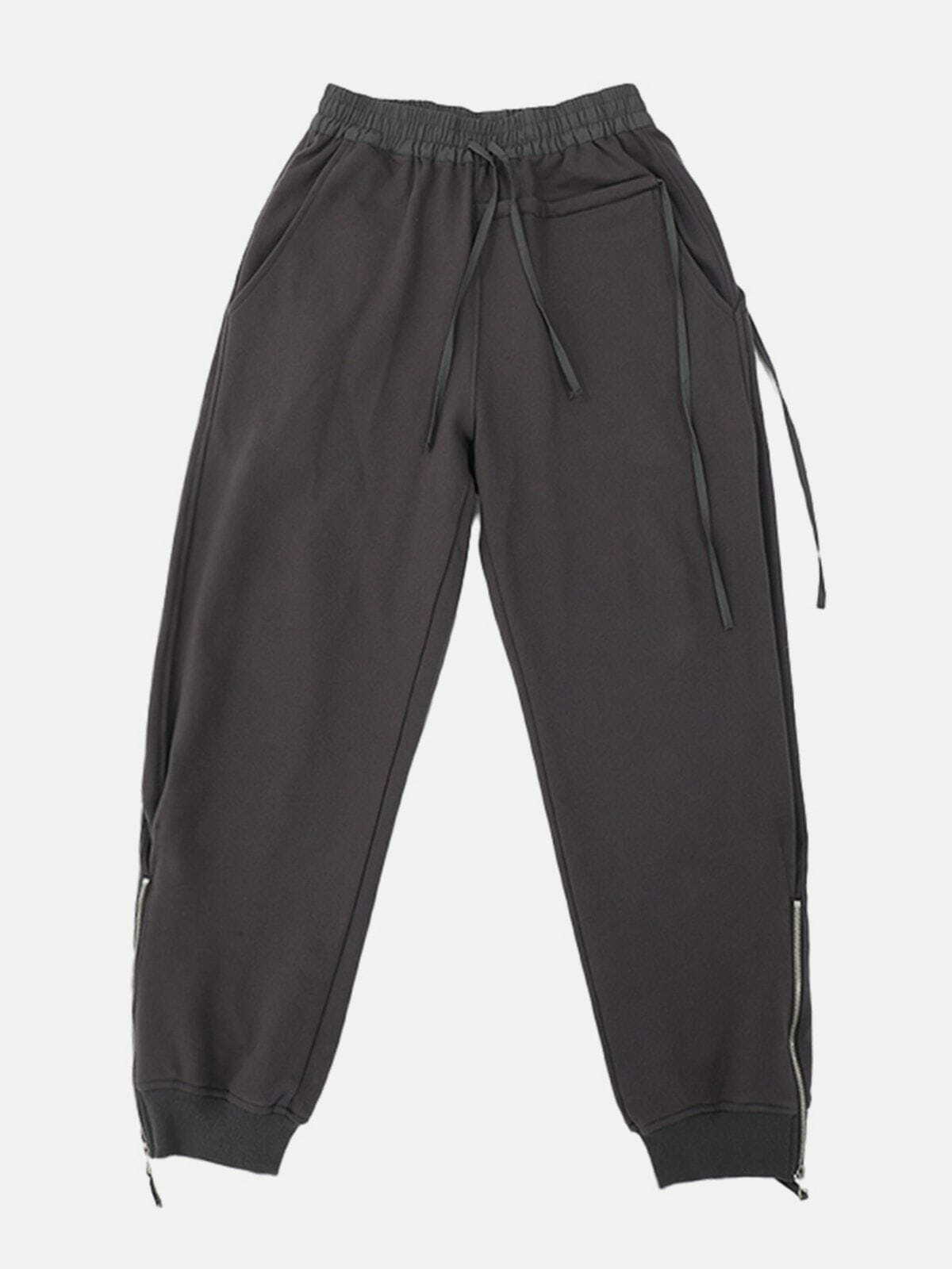 Y2K Aesthetic Side Zip Webbing Sweatpants - Comfy Grunge Style for Trendy Outfits