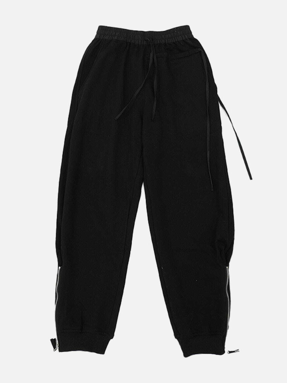 Y2K Aesthetic Side Zip Webbing Sweatpants - Comfy Grunge Style for Trendy Outfits