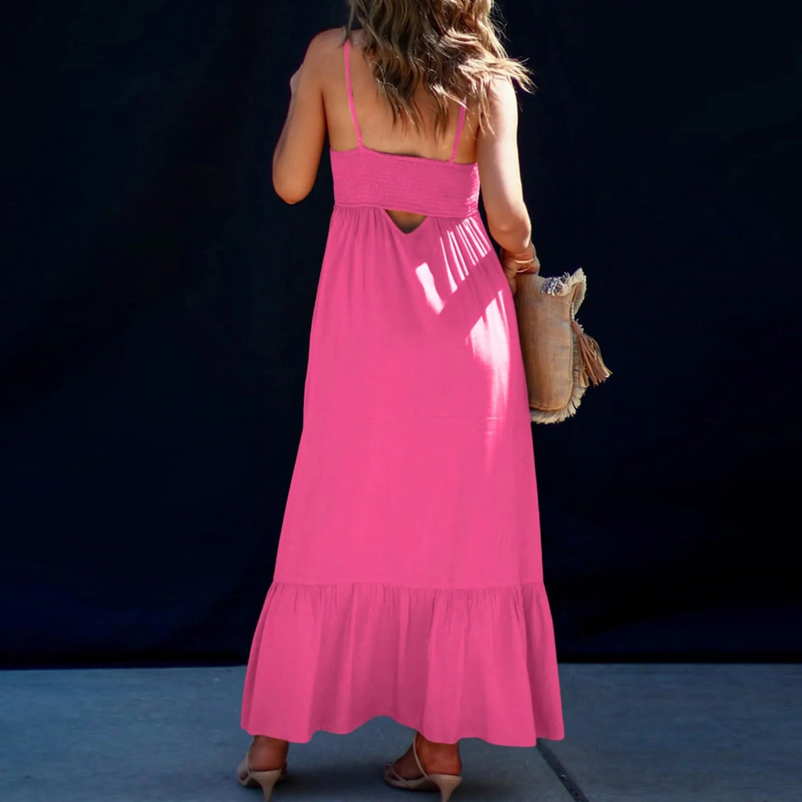 Y2K Aesthetic Sleeveless Button Down Smocked Maxi Dress for Beach Days and Summer Vibes