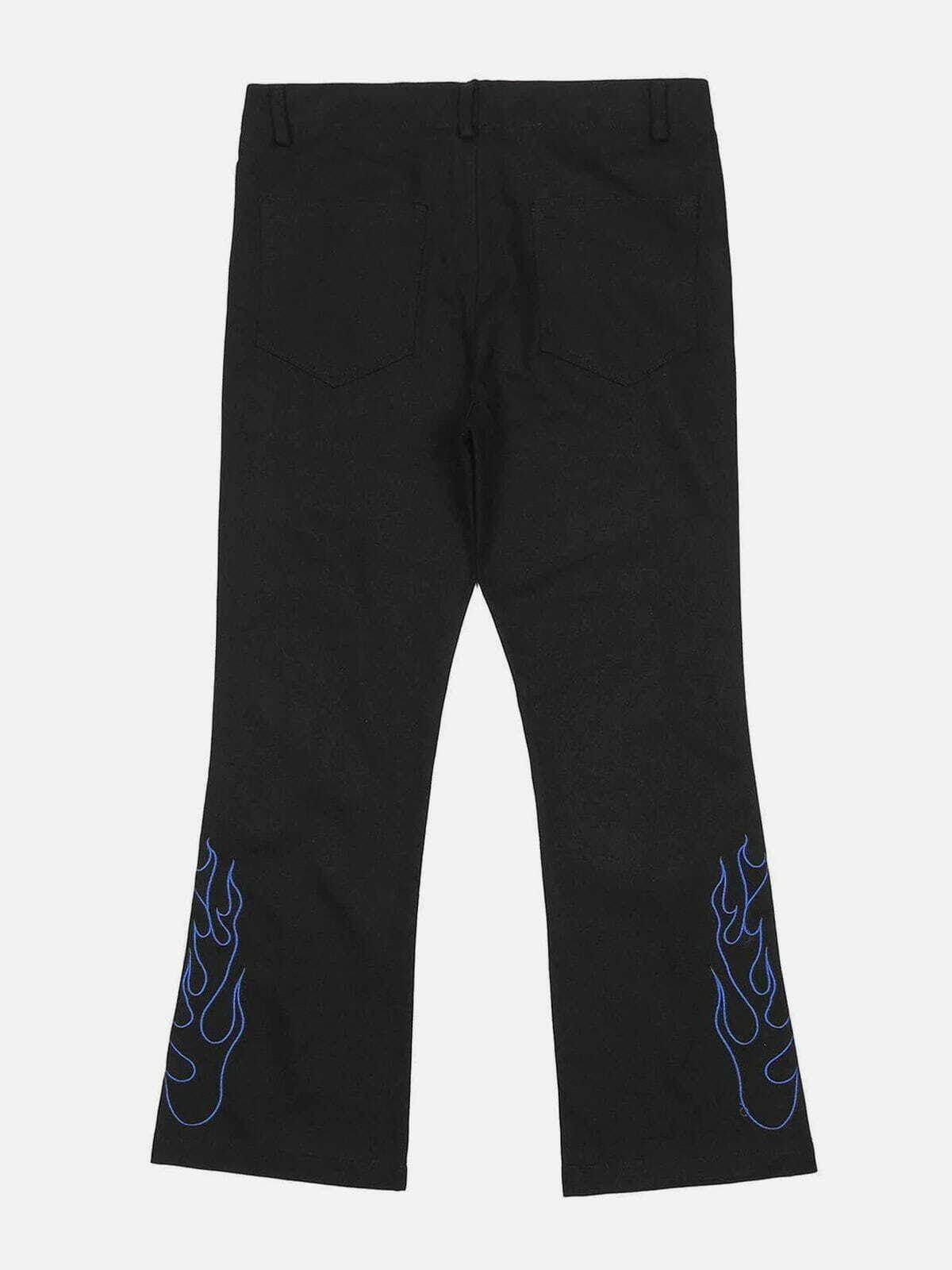 Y2K Aesthetic Solid Color Flame Embroidery Pants for Grunge and Coquette Styles