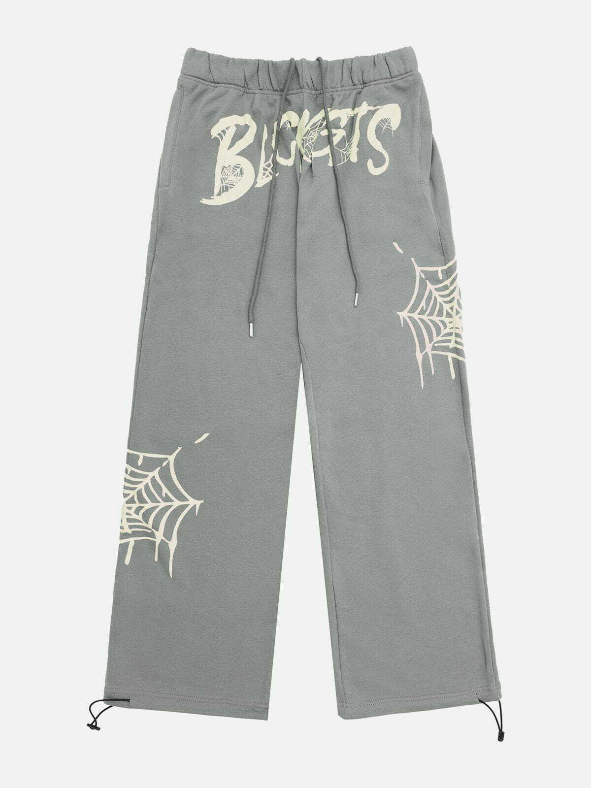 Y2K Aesthetic Spider Web Print Pants - Grunge Style, Cute & Comfy for Unique Outfits