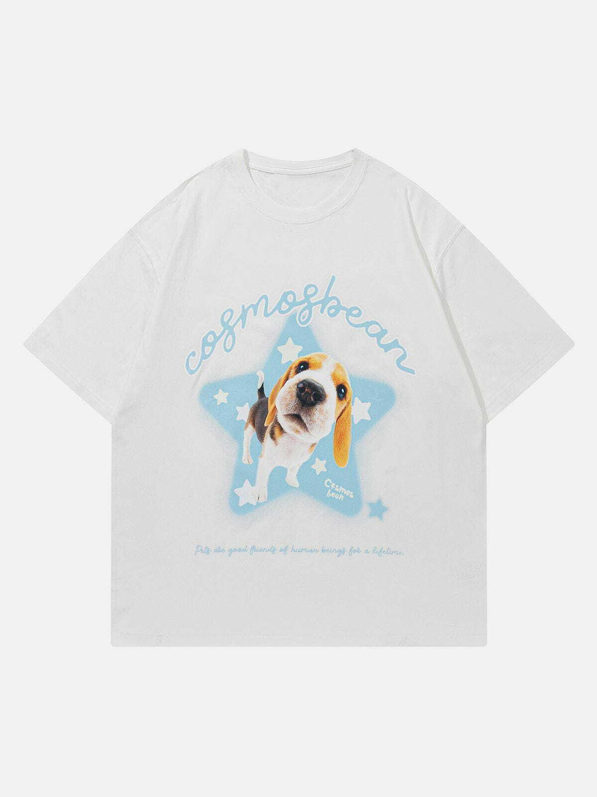 Y2K Aesthetic Star Dog Print Tee - Cute Tops for Coquette, Grunge, and Pastel Goth Styles