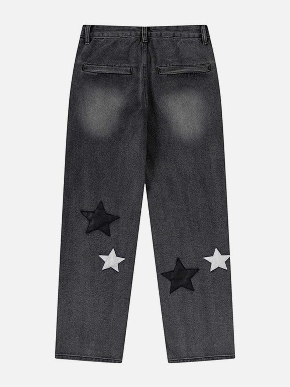 Y2K Aesthetic Star Patchwork Color Jeans - Grunge Style with Cute Pastel Vibes