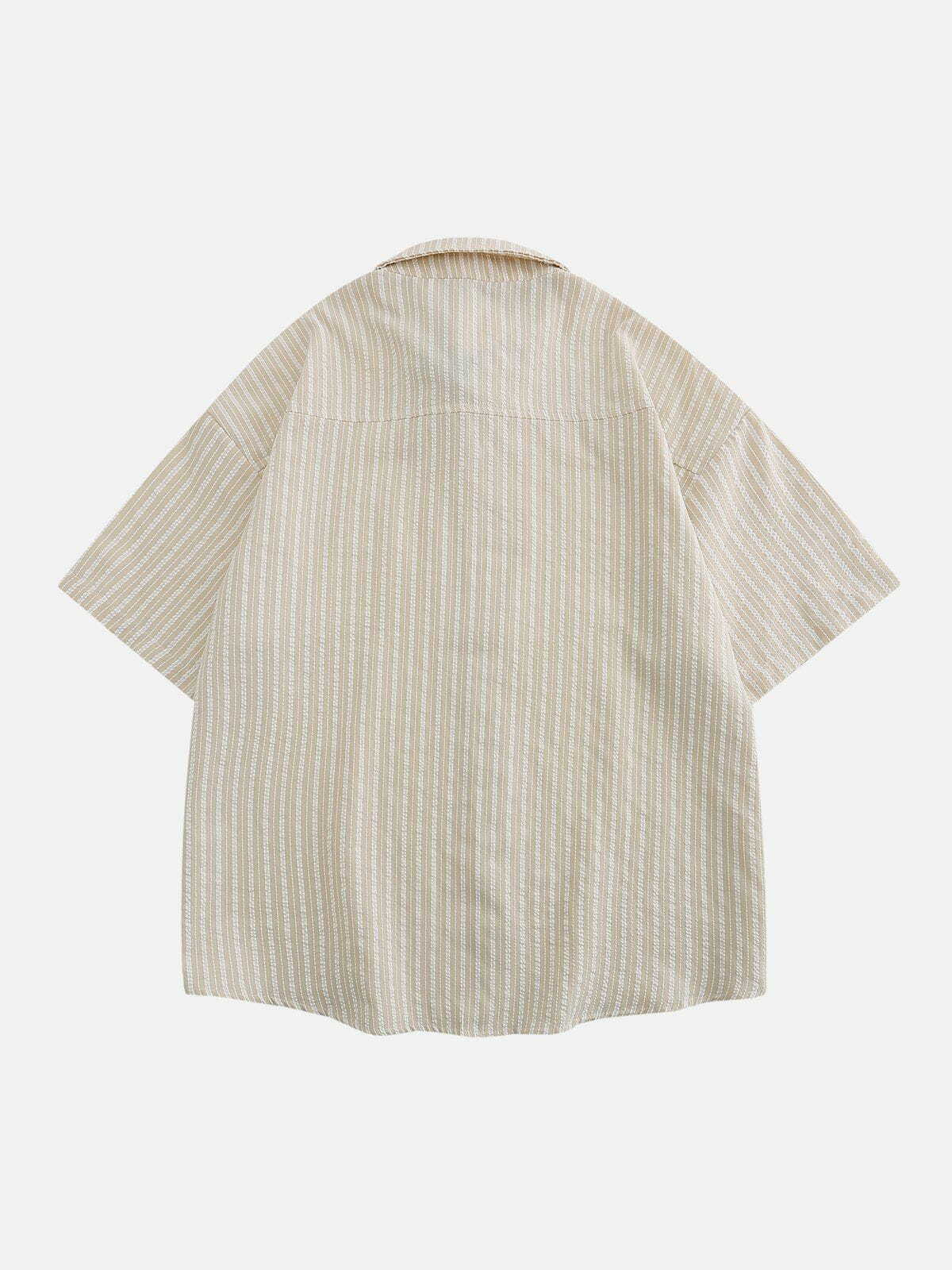 Y2K Aesthetic Striped Short Sleeve Shirt with Small Flower Pendant - Cute & Comfy Top