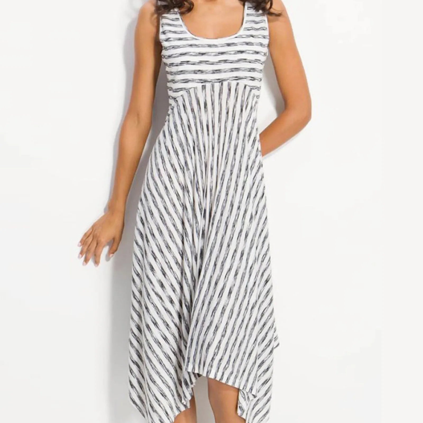 Y2K Aesthetic Striped Square Neck Sleeveless Dress for Seaside Vacations & Casual Outings