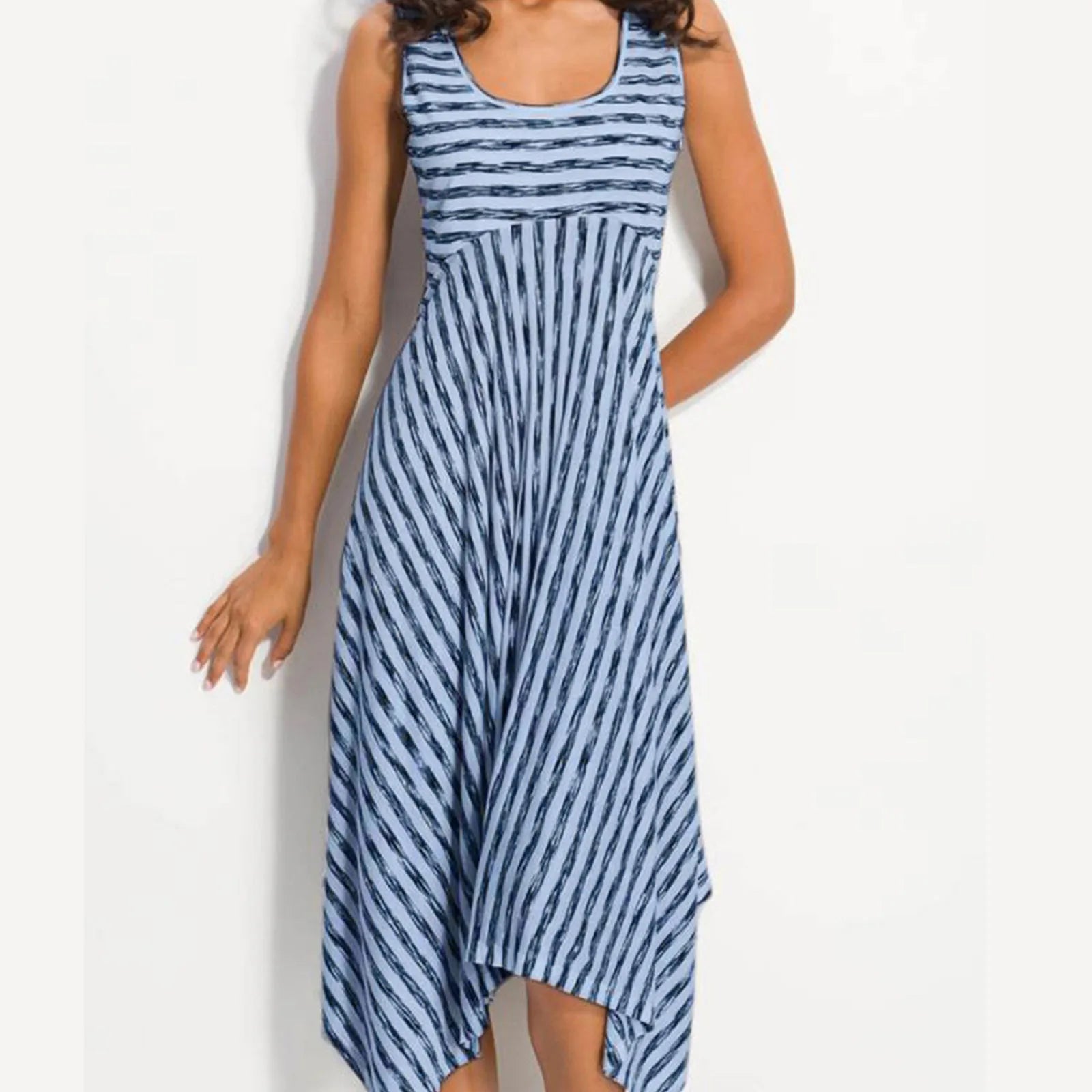 Y2K Aesthetic Striped Square Neck Sleeveless Dress for Seaside Vacations & Casual Outings