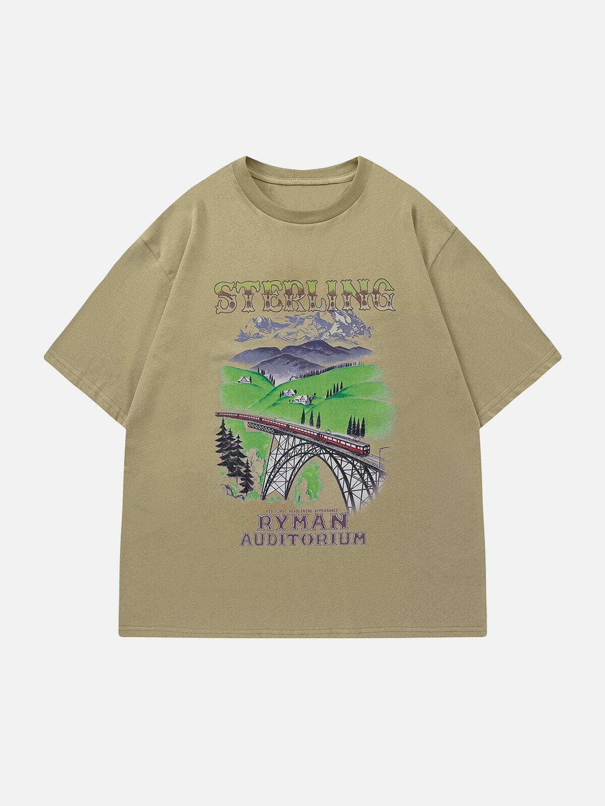 Y2K Aesthetic Train Track Printing Tee - Cute Tops for Coquette & Grunge Styles