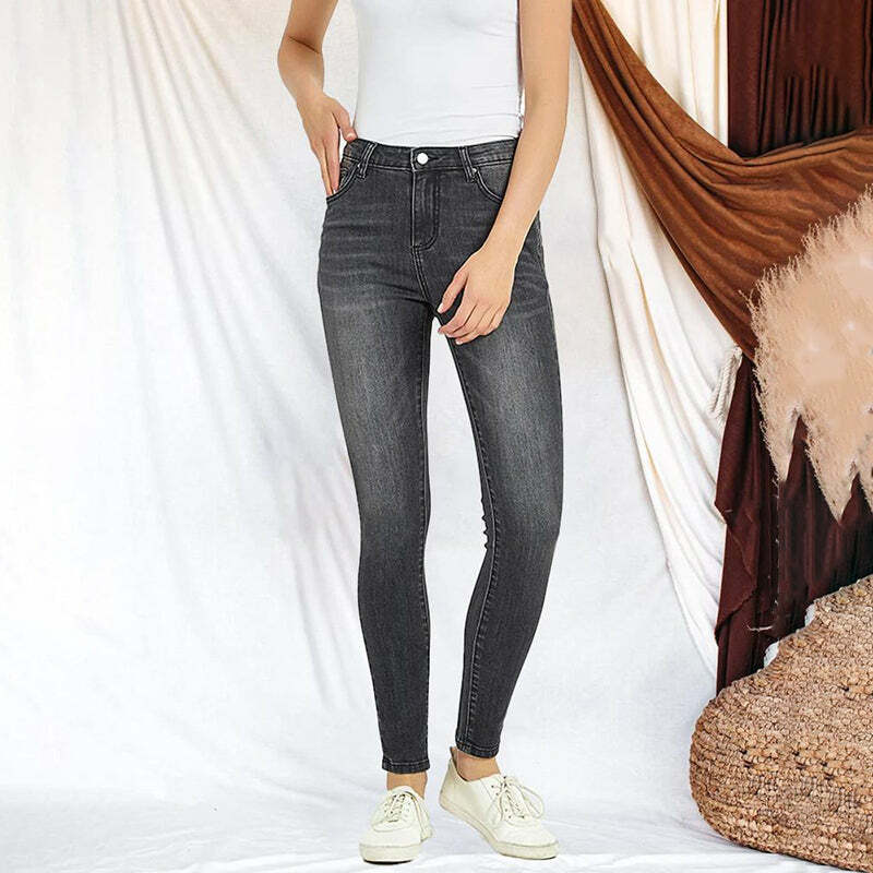 Y2K Aesthetic Women's Skinny Denim Jeans - Cute, Comfy, and Perfect for Grunge & Coquette Styles