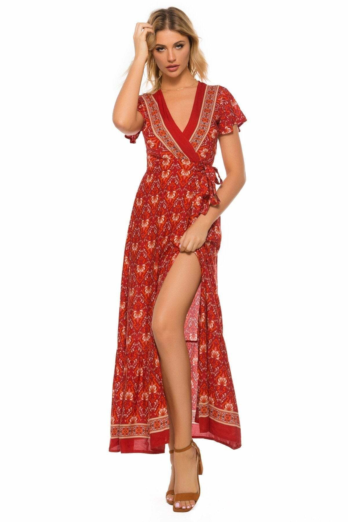 Y2K Boho Chic Summer Wrap Dress - Cute Aesthetic Outfit for Coquette & Grunge Styles