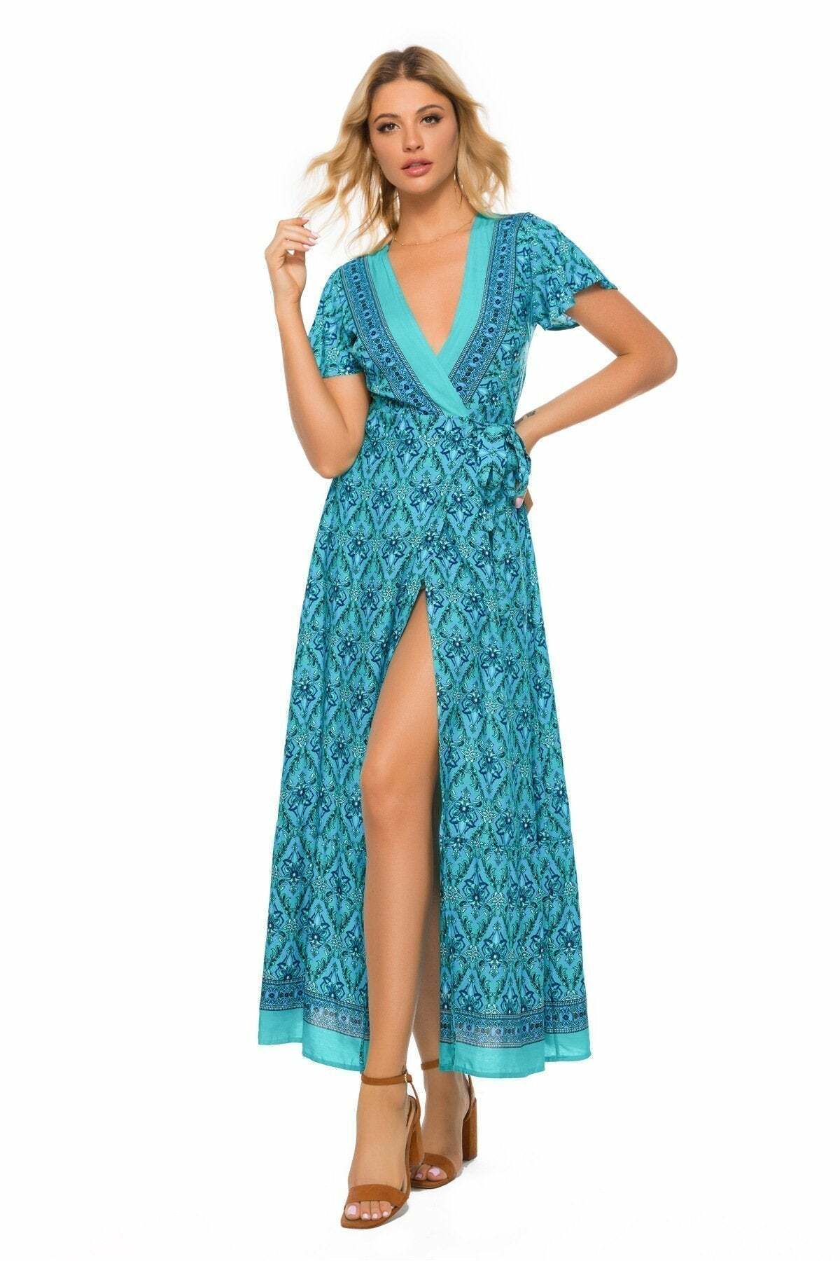 Y2K Boho Chic Summer Wrap Dress - Cute Aesthetic Outfit for Coquette & Grunge Styles