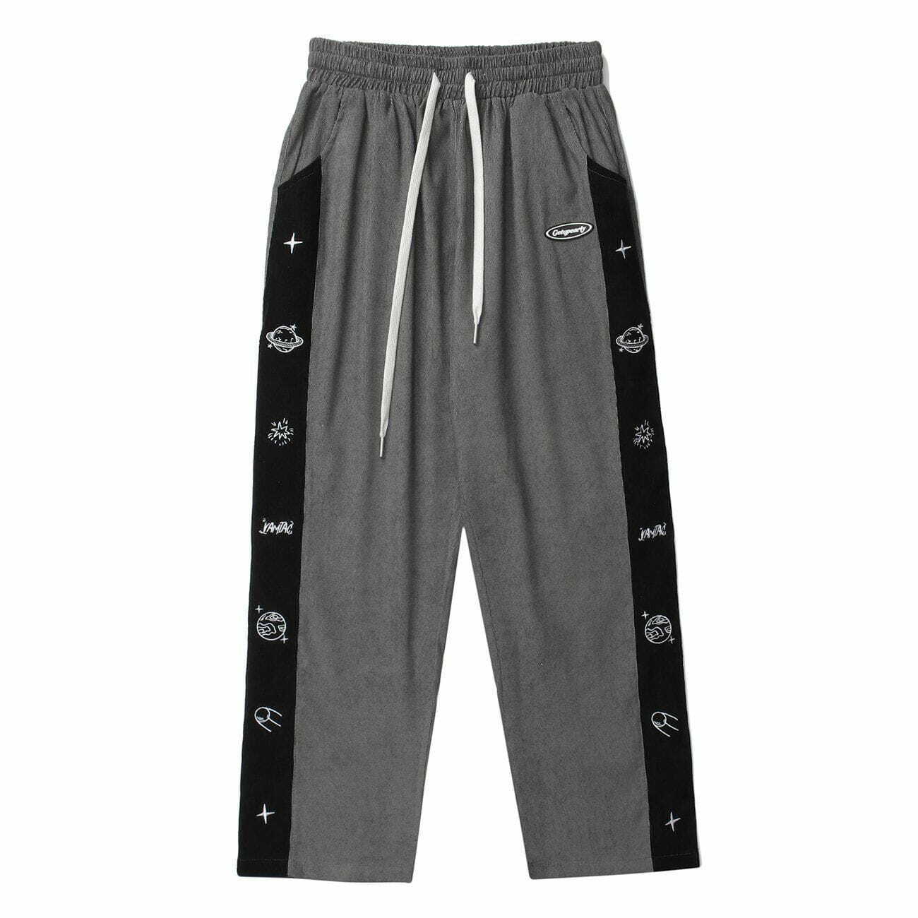 Y2K Cartoon Print Stitching Sweatpants - Comfy Grunge Aesthetic Bottoms for Cute Outfits