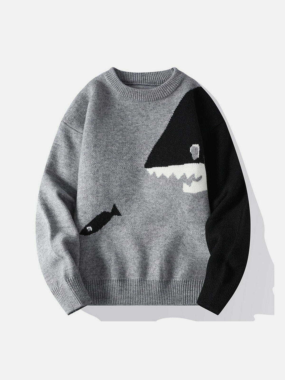 Y2K Cartoon Shark Sweater - Cute Pastel Goth Aesthetic for Comfy Fall Outfits