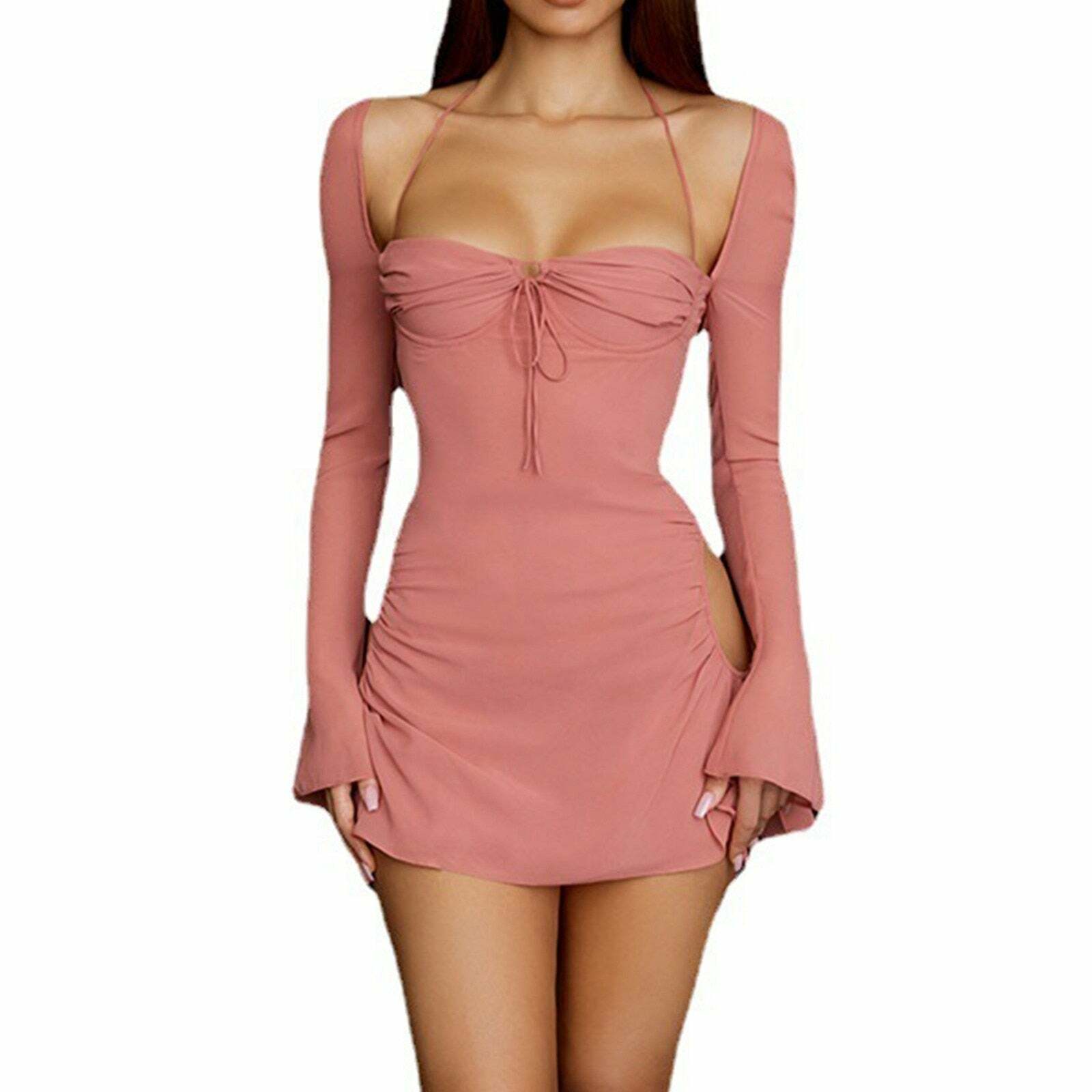 Y2K Coquette Aesthetic Lace-Up Mini Dress - Cute Pastel Goth Style for Trendy Outfits