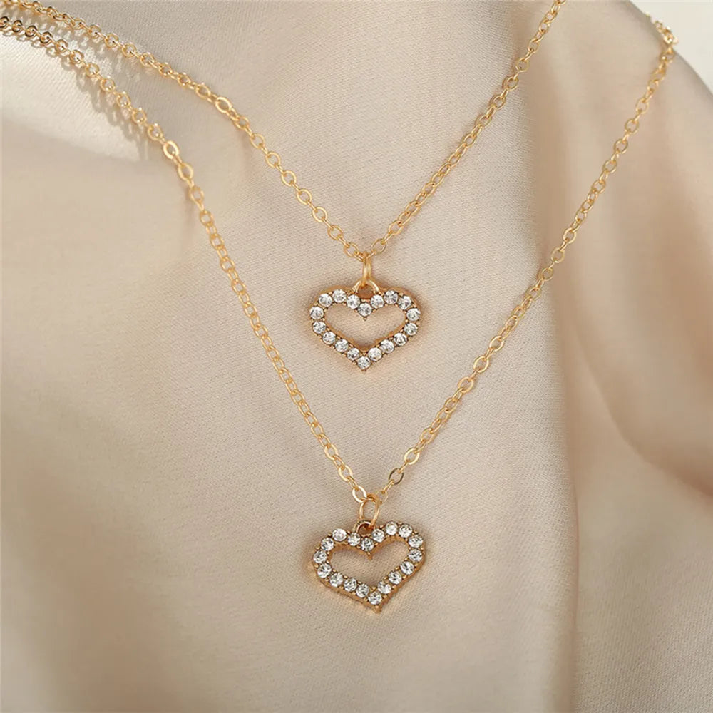 Y2K Coquette Aesthetic Multilayer Heart Pendant Necklace - Cute Jewelry for Every Outfit