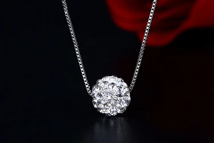 Y2K Coquette Aesthetic Short Silver Necklace with Elegant Crystal Ball Charm