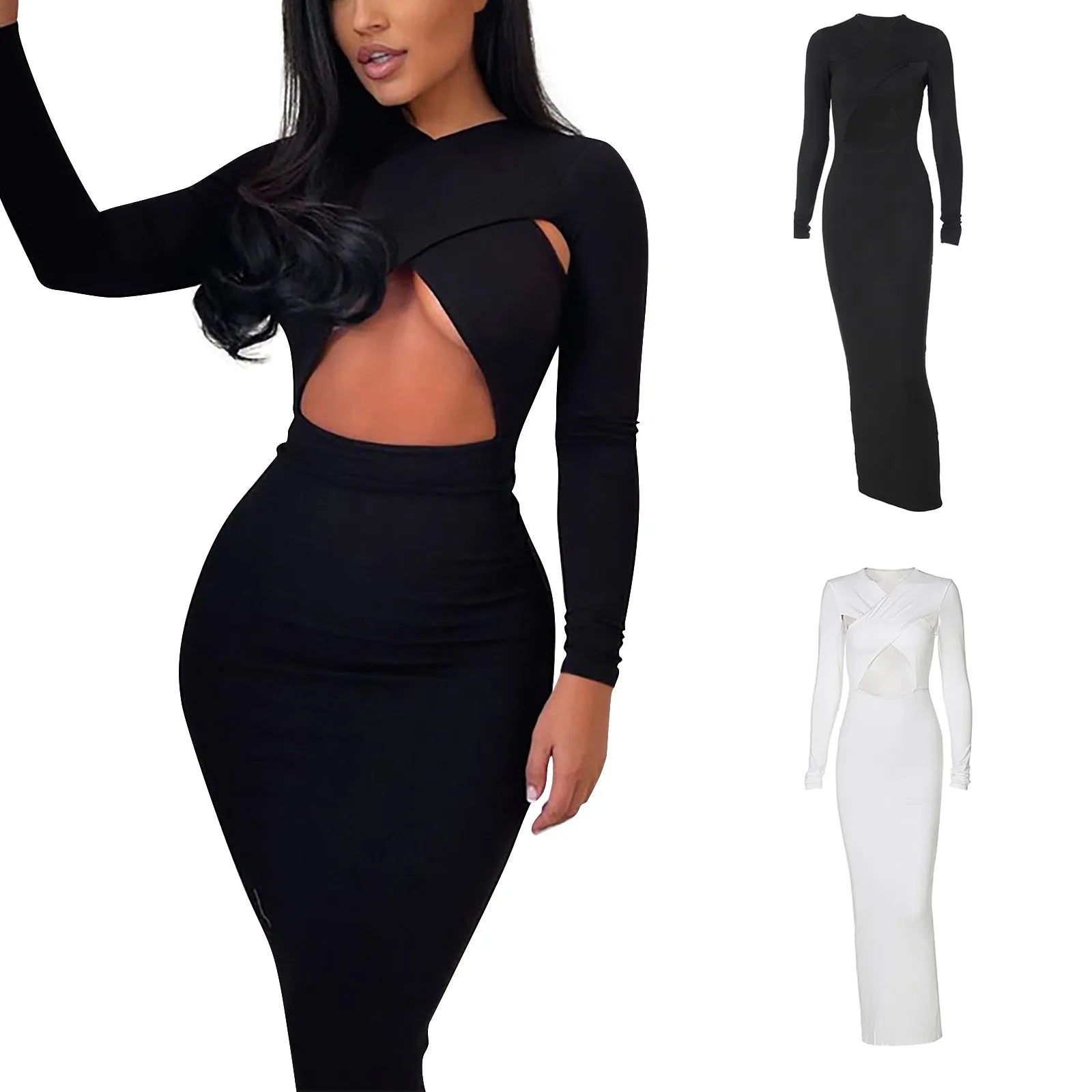 Y2K Cut Out Long Sleeve Jumpsuit - Sexy Bodycon Athleisure for Grunge & Coquette Aesthetic