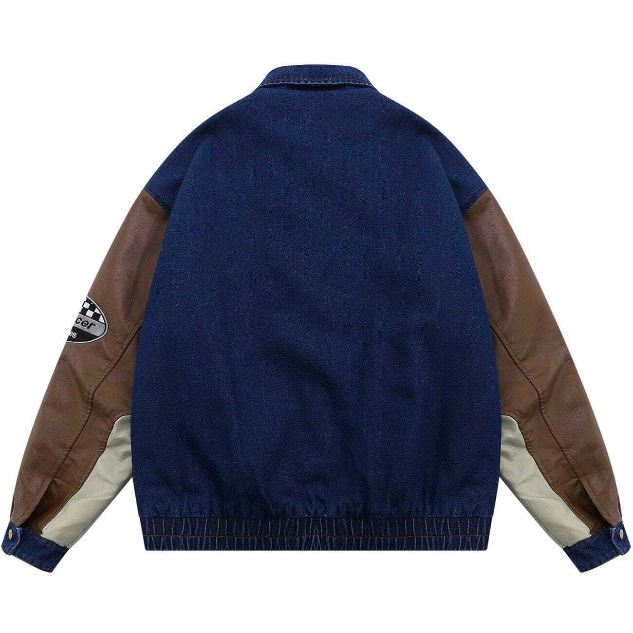 Y2K Denim Patchwork Winter Coat - Grunge Aesthetic Outerwear for Cozy Style