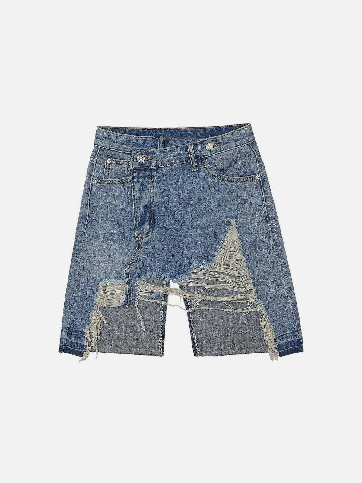 Y2K Distressed Denim Shorts - Cute Grunge Style with Vintage Aesthetic Vibes