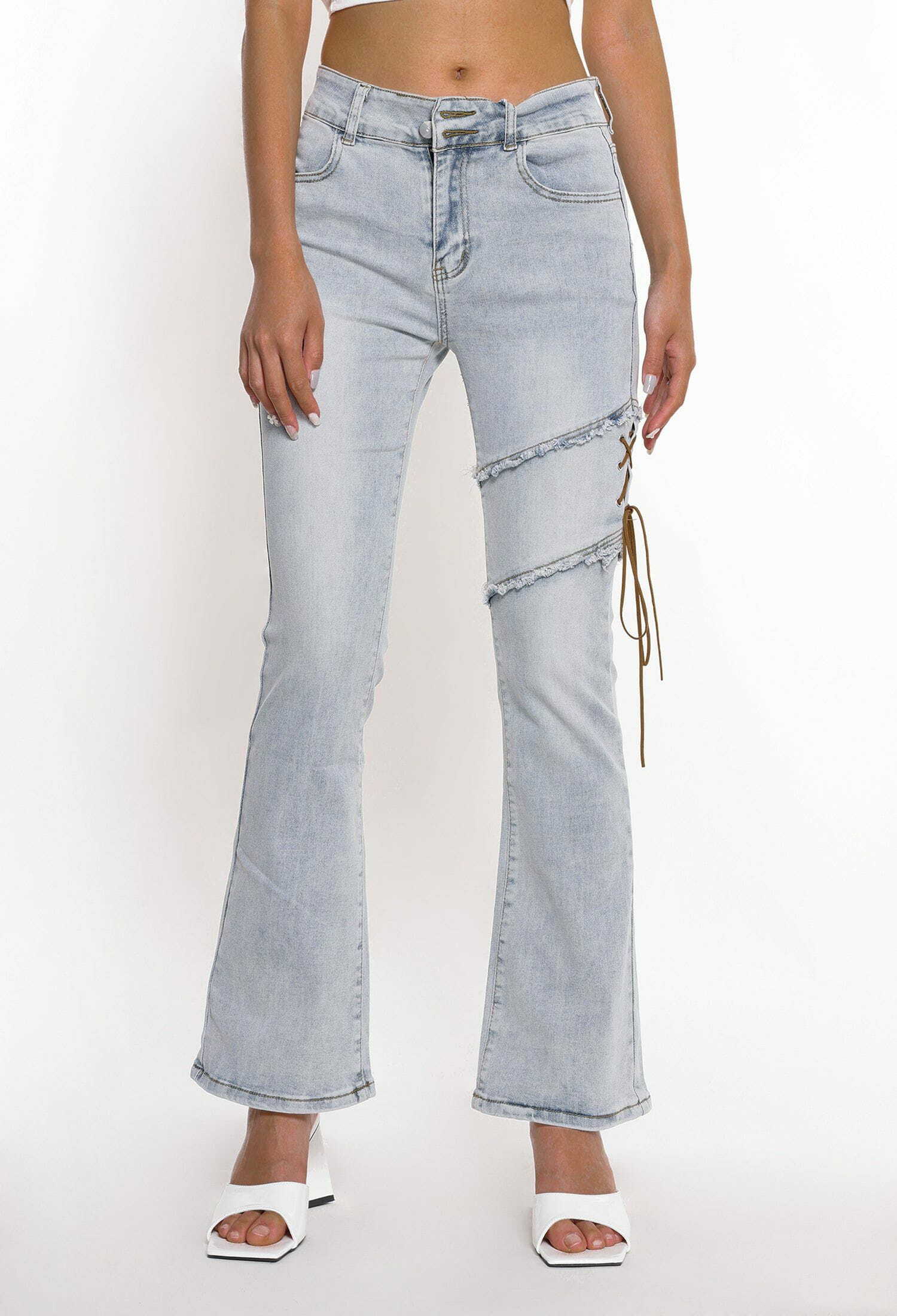 Y2K Fashion Irregular Strap Flared Jeans - Grunge Aesthetic & Coquette Style Essential