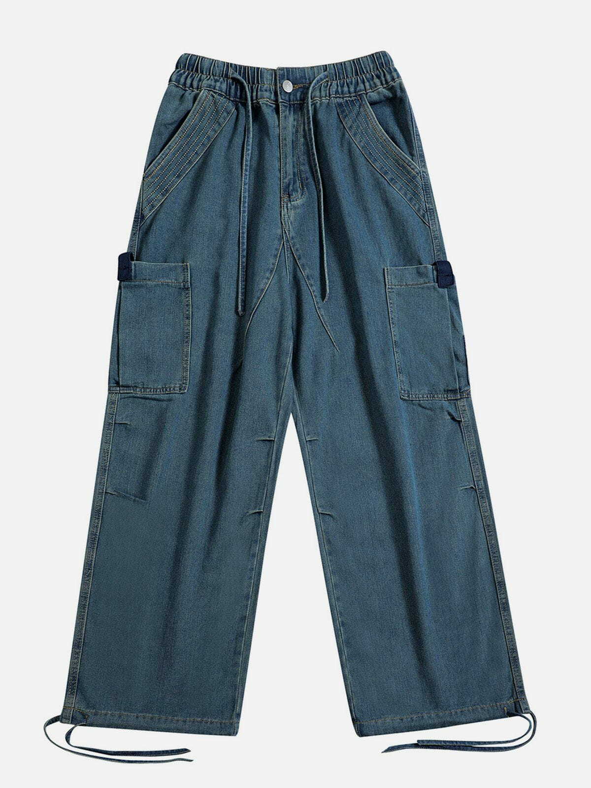 Y2K Fashion Large Pocket Jeans - Grunge Aesthetic Denim for Comfy, Cute Outfits