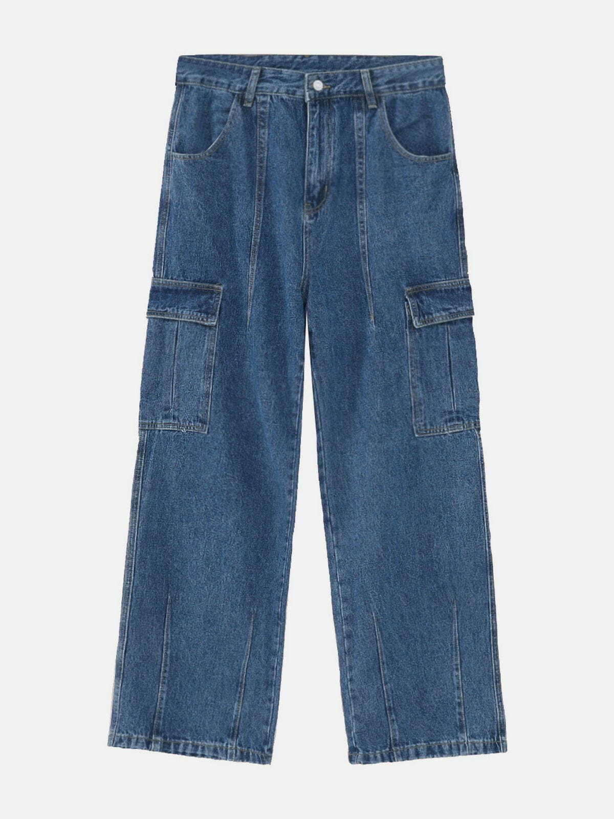 Y2K Fashion Large Pocket Jeans: Grunge Aesthetic Cargo Style for Comfy, Cute Outfits