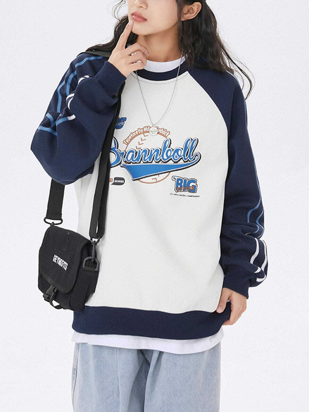 Y2K Fashion Letter Print Side Stripe Sweatshirt - Comfy Aesthetic Hoodie for Grunge Style