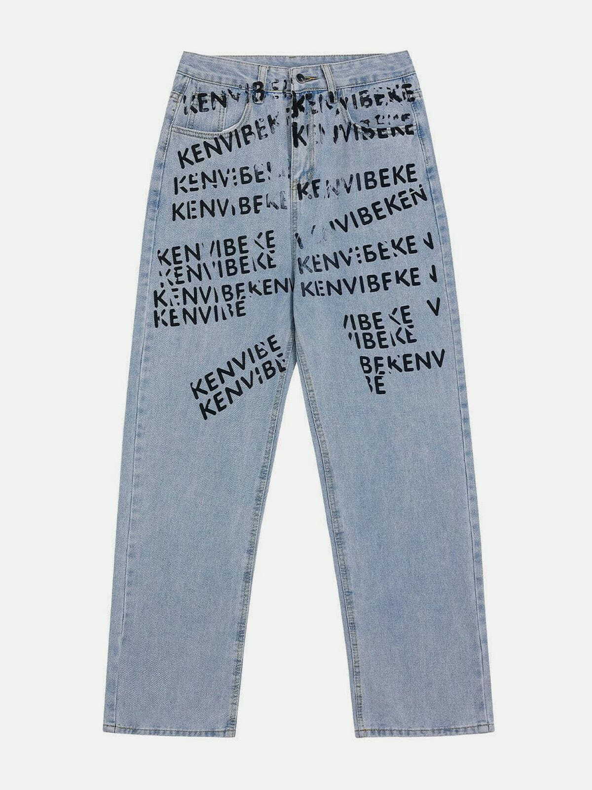 Y2K Fashion Letters Printing Jeans - Trendy Grunge Aesthetic Denim for Stylish Outfits