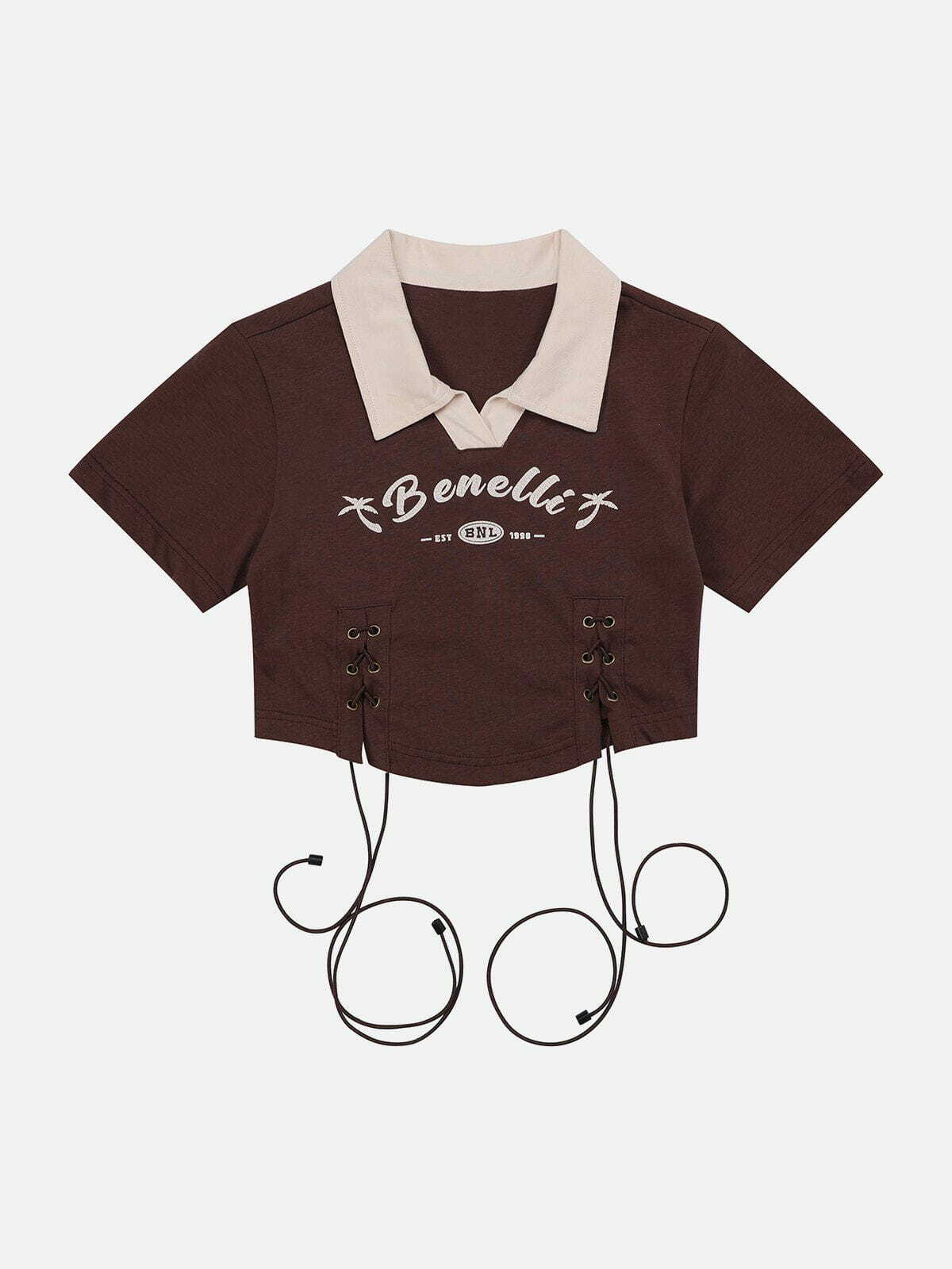 Y2K Fashion Long Rope Polo Tee - Cute Tops for Coquette Aesthetic & Grunge Style