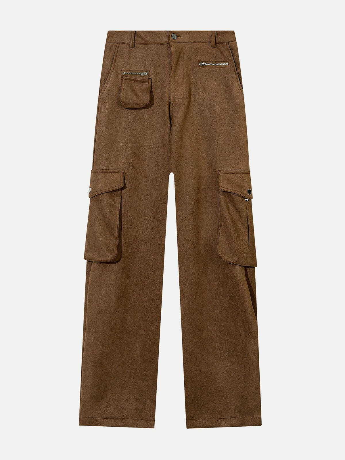 Y2K Fashion Multi-Pocket Suede Cargo Pants for Grunge Aesthetic & Coquette Style