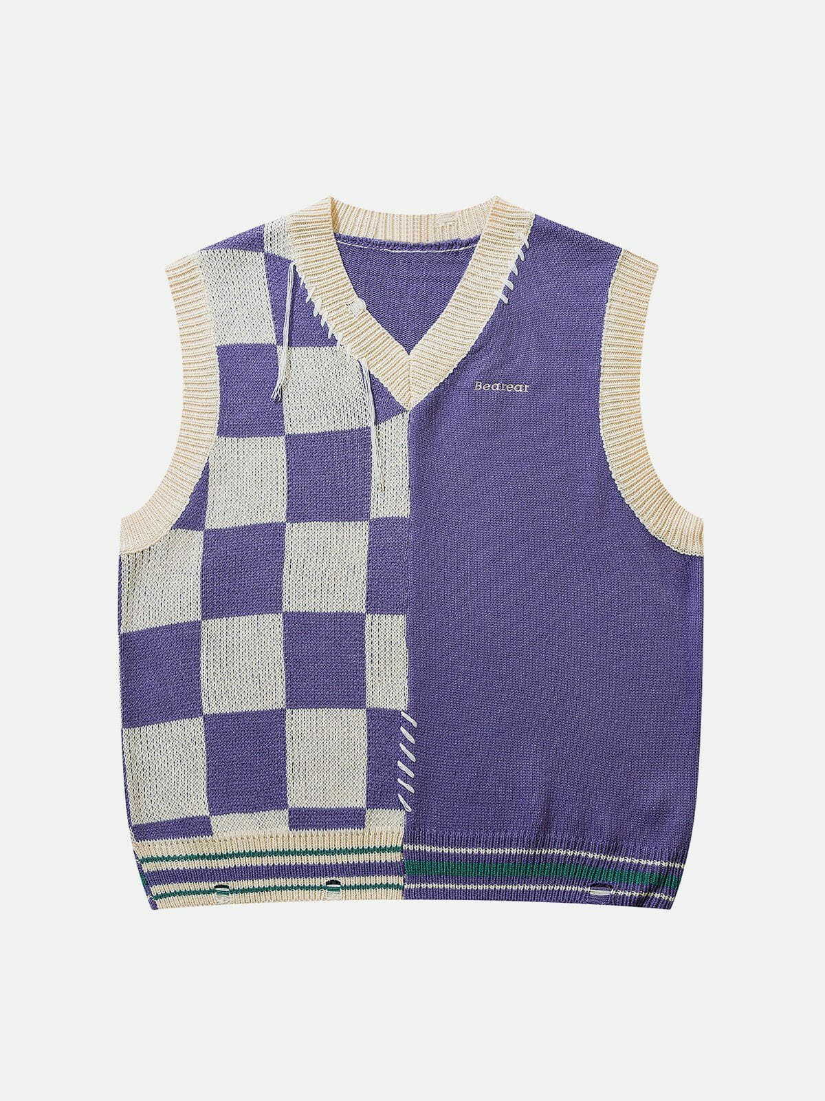 Y2K Fashion Patchwork Plaid Sweater Vest - Cute Aesthetic Layering for Coquette & Grunge Styles