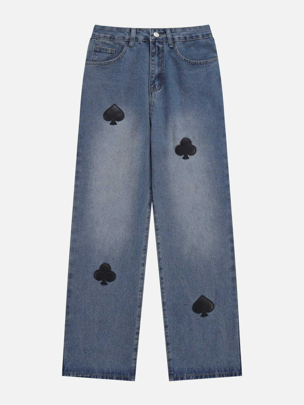 Y2K Fashion Poker Patch Embroidered Jeans - Grunge Aesthetic Denim for Trendy Outfits