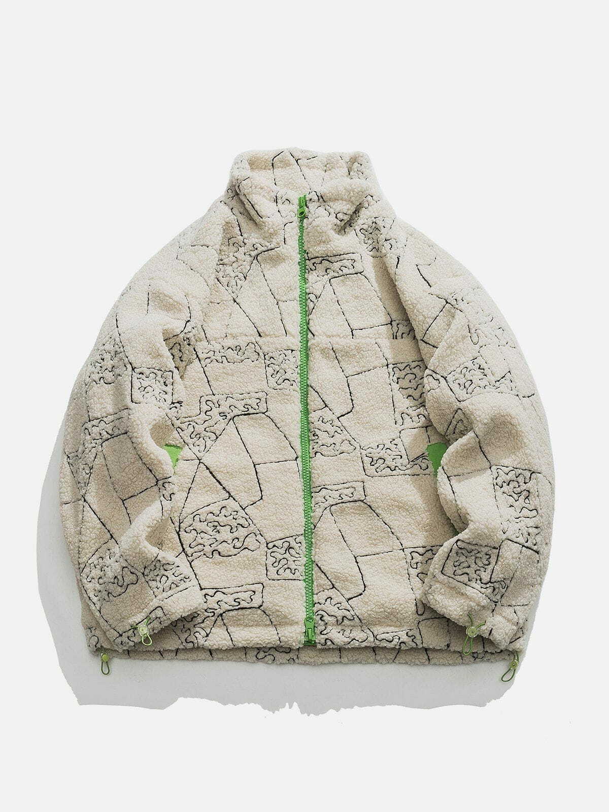 Y2K Fashion Puzzle Embroidered Contrast Puffer Down Coat - Cute & Comfy Aesthetic Outerwear