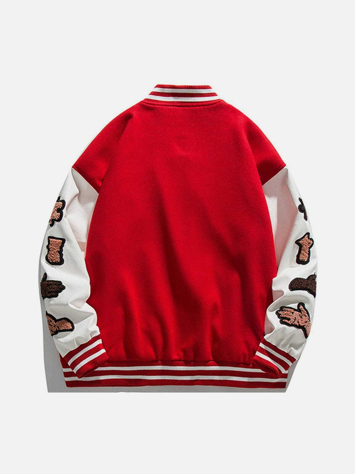 Y2K Fashion Puzzle Embroidery Varsity Jacket - Cute Aesthetic Layering for Grunge & Coquette Styles