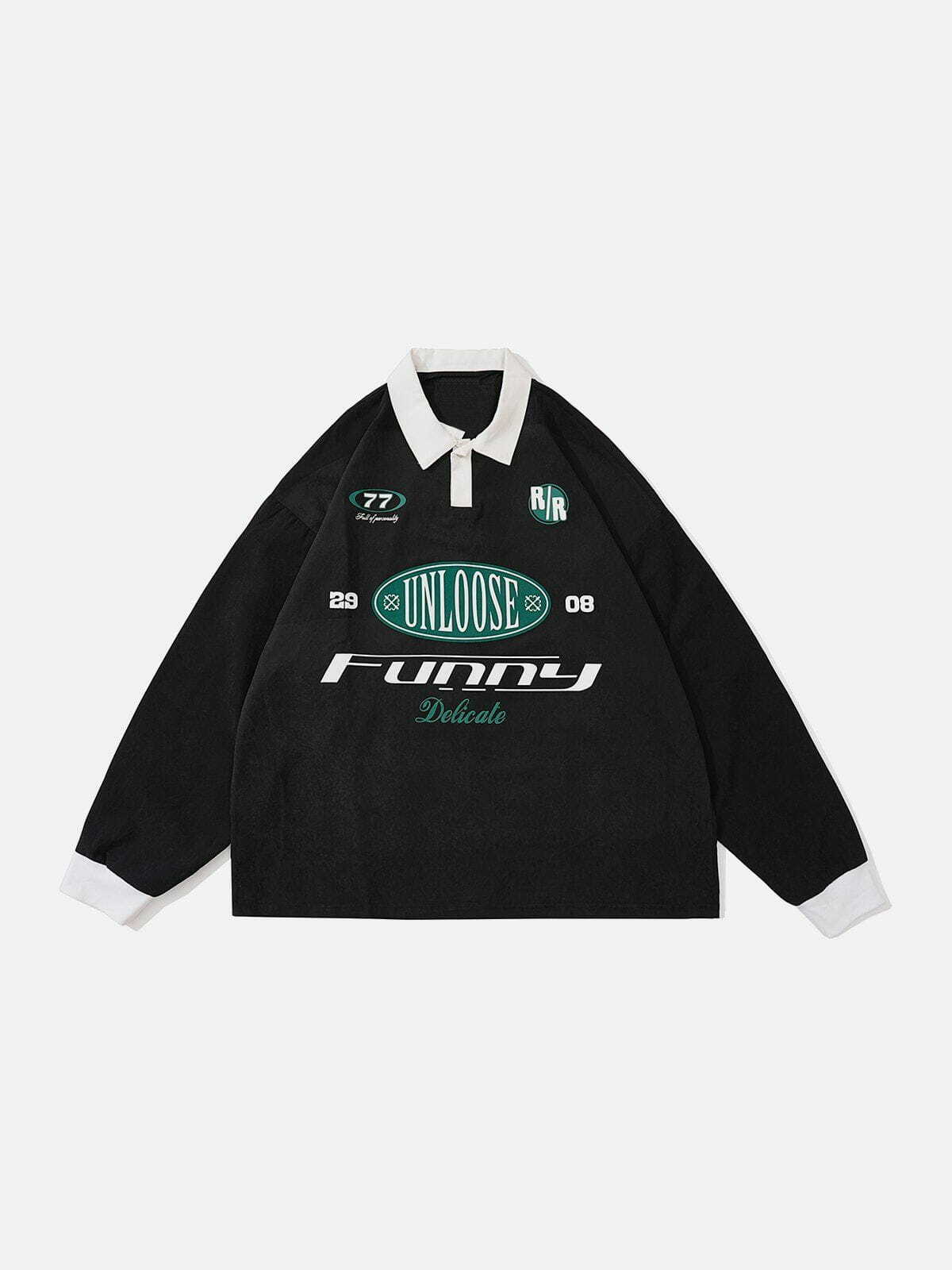 Y2K Fashion Racing Themed Polo Sweatshirt - Cute Hoodies for Grunge & Coquette Aesthetic