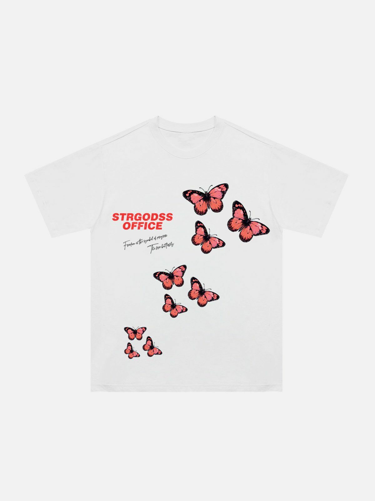 Y2K Fashion Red Butterfly Cracked Print Tee - Cute Grunge Aesthetic Top for Aesthetic Outfits