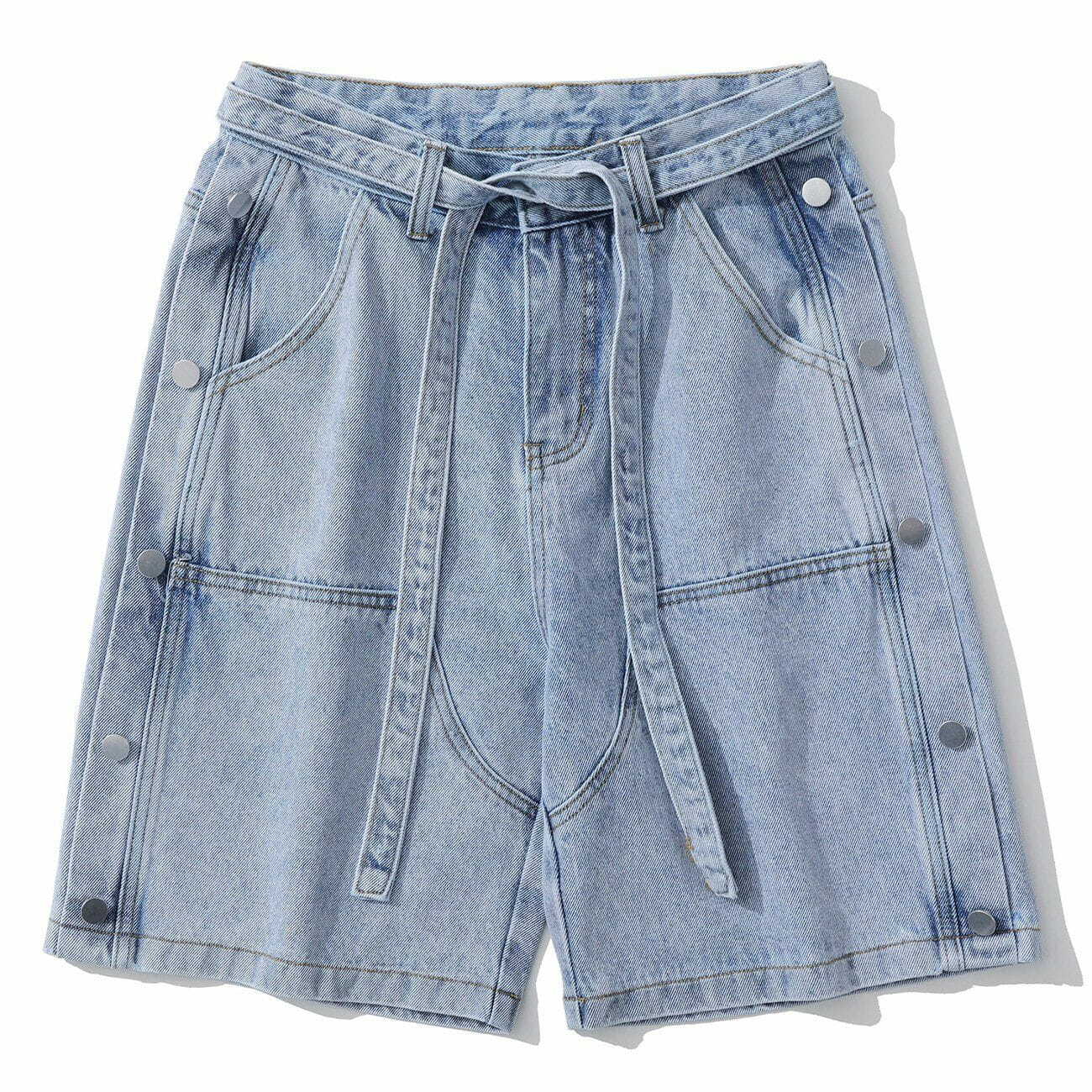 Y2K Fashion Side Button Straps Denim Shorts - Cute Grunge Aesthetic Summer Outfit