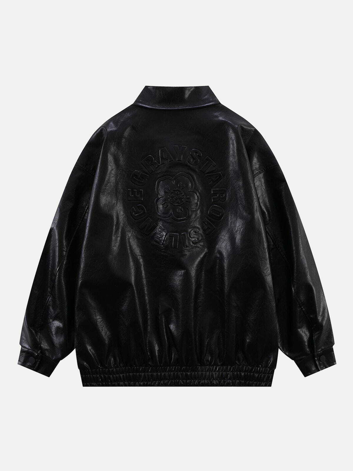 Y2K Fashion Solid Embossed Print Leather Jacket - Grunge Aesthetic & Coquette Style