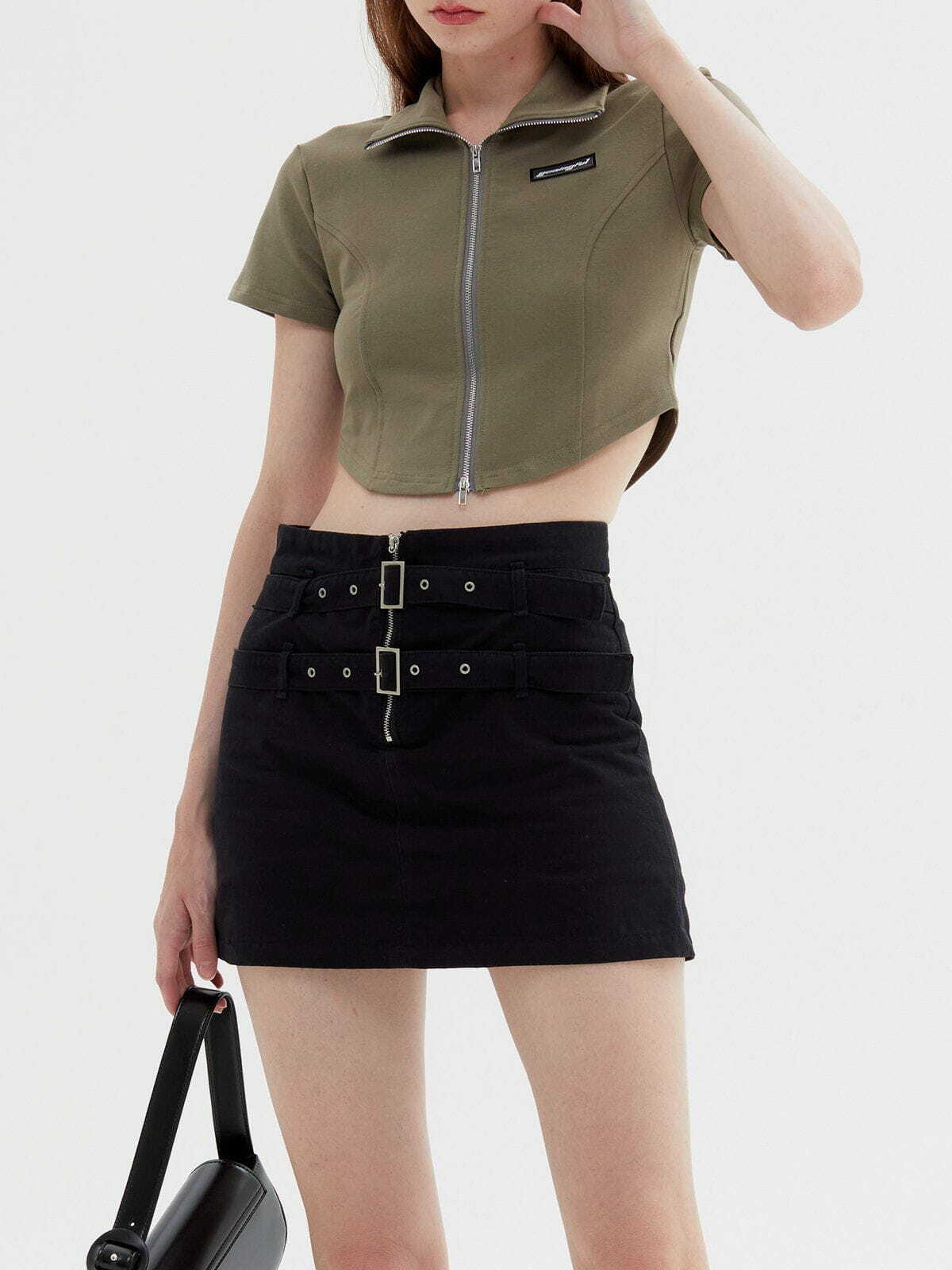 Y2K Fashion Solid Zip Up Cropped Tee - Cute Tops for Coquette Aesthetic & Grunge Style